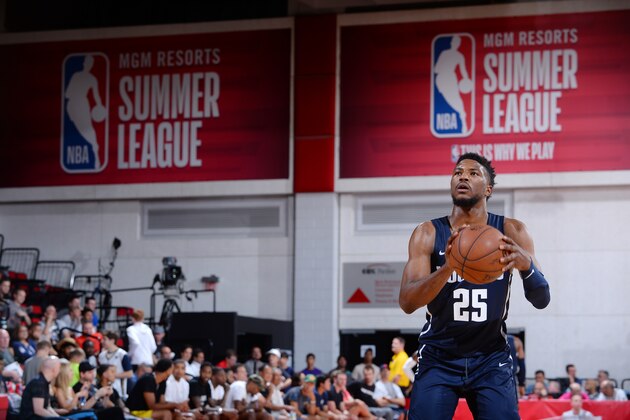 LAS VEGAS, NV - JULY 6: Malik Beasley #25 of the Denver Nuggets shoots the ball during the game against the Minnesota Timberwolves during the 2018 Las Vegas Summer League on July 6, 2018 at the Thomas & Mack Center in Las Vegas, Nevada. NOTE TO USER: User expressly acknowledges and agrees that, by downloading and/or using this Photograph, user is consenting to the terms and conditions of the Getty Images License Agreement. Mandatory Copyright Notice: Copyright 2018 NBAE (Photo by Bart Young/NBAE via Getty Images)