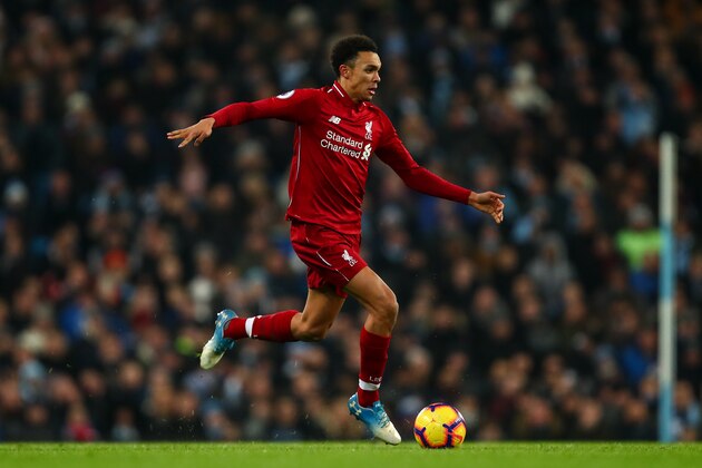 MANCHESTER, ENGLAND - JANUARY 03: Trent Alexander-Arnold of Liverpool during the Premier League match between Manchester City and Liverpool FC at Etihad Stadium on January 3, 2019 in Manchester, United Kingdom. (Photo by Robbie Jay Barratt - AMA/Getty Images)