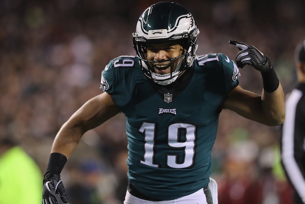 PHILADELPHIA, PA - DECEMBER 03:  Wide receiver Golden Tate #19 of the Philadelphia Eagles celebrates against the Washington Redskins during the third quarter at Lincoln Financial Field on December 3, 2018 in Philadelphia, Pennsylvania.  (Photo by Elsa/Getty Images)