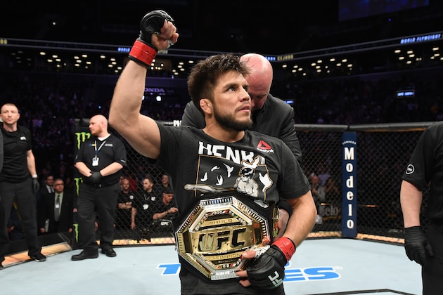NEW YORK, NY - JANUARY 19:  Henry Cejudo celebrates his TKO victory over TJ Dillashaw in their flyweight bout during the UFC Fight Night event at the Barclays Center on January 19, 2019 in the Brooklyn borough of New York City. (Photo by Josh Hedges/Zuffa LLC/Zuffa LLC via Getty Images)