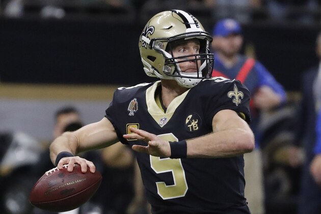 New Orleans Saints' Drew Brees throws during the first half the NFL football NFC championship game against the Los Angeles Rams, Sunday, Jan. 20, 2019, in New Orleans. (AP Photo/John Bazemore)