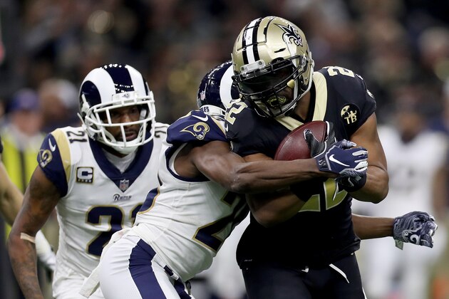 NEW ORLEANS, LOUISIANA - JANUARY 20: Mark Ingram #22 of the New Orleans Saints runs the ball against the Los Angeles Rams during the third quarter in the NFC Championship game at the Mercedes-Benz Superdome on January 20, 2019 in New Orleans, Louisiana. (Photo by Jonathan Bachman/Getty Images)