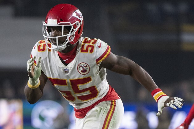 Kansas City Chiefs outside linebacker Dee Ford during an NFL football game against the Los Angeles Rams Monday, Nov. 19, 2018, in Los Angeles. (AP Photo/Kyusung Gong)
