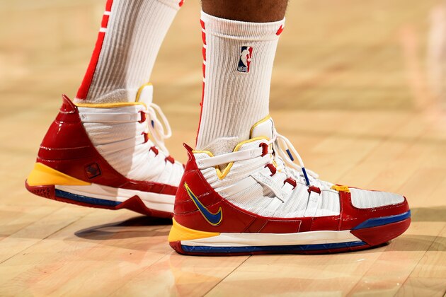 PHILADELPHIA, PA - JANUARY 21: The sneakers worn by PJ Tucker #17 of the Houston Rockets during the game against the Philadelphia 76ers on January 21, 2019 at the Wells Fargo Center in Philadelphia, Pennsylvania NOTE TO USER: User expressly acknowledges and agrees that, by downloading and/or using this Photograph, user is consenting to the terms and conditions of the Getty Images License Agreement. Mandatory Copyright Notice: Copyright 2019 NBAE (Photo by David Dow/NBAE via Getty Images)