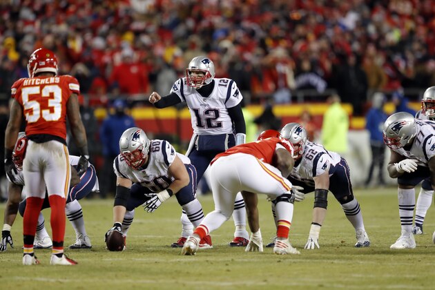 New England Patriots quarterback Tom Brady (12) during the second half of the AFC Championship NFL football game, Sunday, Jan. 20, 2019, in Kansas City, Mo. (AP Photo/Charlie Neibergall)