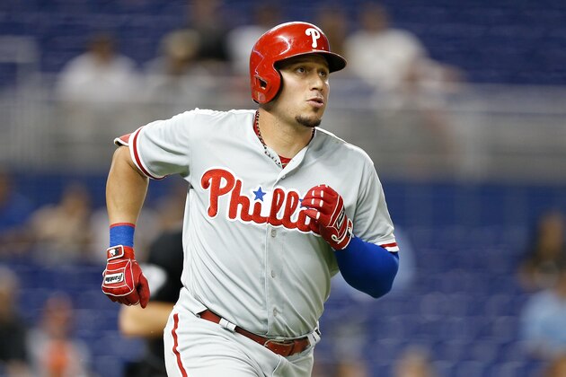 MIAMI, FL - SEPTEMBER 03:  Asdrubal Cabrera #13 of the Philadelphia Phillies rounds the bases after hitting a solo home run in the second inning against the Miami Marlins at Marlins Park on September 3, 2018 in Miami, Florida.  (Photo by Michael Reaves/Getty Images)