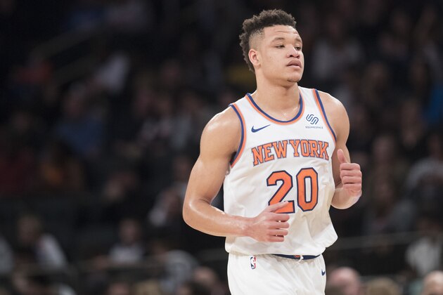 New York Knicks forward Kevin Knox runs down court during the second half of an NBA basketball game, Saturday, Dec. 8, 2018, at Madison Square Garden in New York. The Nets won 104-112. (AP Photo/Mary Altaffer) New York Knicks forward Kevin Knox runs down court during the second half of an NBA basketball game, Saturday, Dec. 8, 2018, at Madison Square Garden in New York. The Nets won 104-112. (AP Photo/Mary Altaffer)