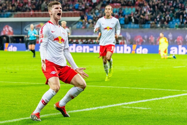Leipzig´s forward Timo Werner celebrates scoring during the German first division Bundesliga football match between RB Leipzig and Werder Bremen in Leipzig, eastern Germany on December 22, 2018. (Photo by ROBERT MICHAEL / AFP) / RESTRICTIONS: DFL REGULATIONS PROHIBIT ANY USE OF PHOTOGRAPHS AS IMAGE SEQUENCES AND/OR QUASI-VIDEO        (Photo credit should read ROBERT MICHAEL/AFP/Getty Images)