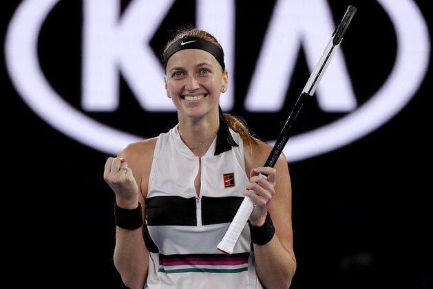 Petra Kvitova of the Czech Republic celebrates after defeating Australia's Ashleigh Barty in their quarterfinal match at the Australian Open tennis championships in Melbourne, Australia, Tuesday, Jan. 22, 2019. (AP Photo/Kin Cheung) Petra Kvitova of the Czech Republic celebrates after defeating Australia's Ashleigh Barty in their quarterfinal match at the Australian Open tennis championships in Melbourne, Australia, Tuesday, Jan. 22, 2019. (AP Photo/Kin Cheung)