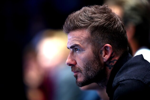 LONDON, ENGLAND - NOVEMBER 18:  David Beckham watches on during the singles final between Alexander Zverev of Germany and Novak Djokovic of Serbia during Day Eight of the Nitto ATP Finals at The O2 Arena on November 18, 2018 in London, England.  (Photo by Clive Brunskill/Getty Images)