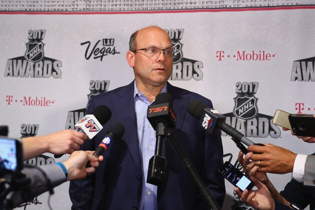 LAS VEGAS, NV - JUNE 20:  General manager Peter Chiarelli of the Edmonton Oilers is interviewed during media availability for the 2017 NHL Awards at Encore Las Vegas on June 20, 2017 in Las Vegas, Nevada.  (Photo by Bruce Bennett/Getty Images)