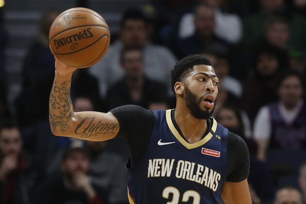 New Orleans Pelicans' Anthony Davis plays against the Minnesota Timberwolves in an NBA basketball game Saturday, Jan. 12, 2019, in Minneapolis. (AP Photo/Jim Mone)