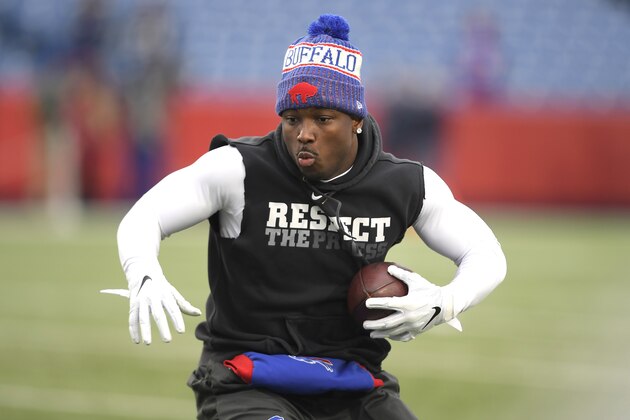 Buffalo Bills running back LeSean McCoy works out prior to an NFL football game against the Jacksonville Jaguars, Sunday, Nov. 25, 2018, in Orchard Park, N.Y. (AP Photo/Adrian Kraus)