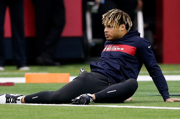 HOUSTON, TX - JANUARY 05:  Tyrann Mathieu #32 of the Houston Texans stretches before the game against the Indianapolis Colts during the Wild Card Round at NRG Stadium on January 5, 2019 in Houston, Texas.  (Photo by Bob Levey/Getty Images)