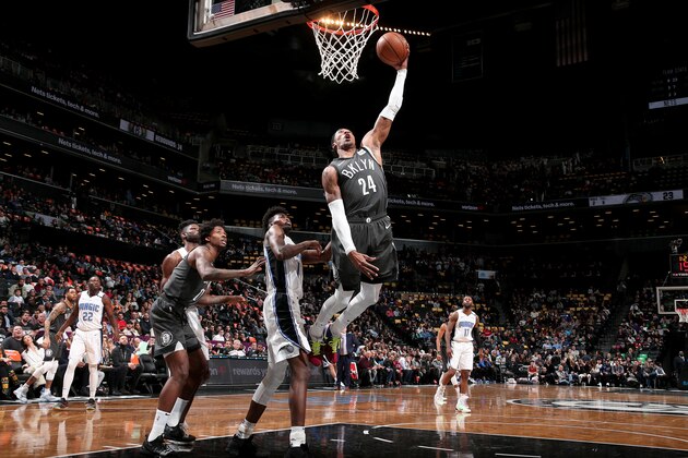 BROOKLYN, NY - JANUARY 23: Rondae Hollis-Jefferson #24 of the Brooklyn Nets dunks the ball during the game against the Orlando Magic on January 23, 2019 at Barclays Center in Brooklyn, New York. NOTE TO USER: User expressly acknowledges and agrees that, by downloading and or using this Photograph, user is consenting to the terms and conditions of the Getty Images License Agreement. Mandatory Copyright Notice: Copyright 2019 NBAE (Photo by Ned Dishman/NBAE via Getty Images) BROOKLYN, NY - JANUARY 23: Rondae Hollis-Jefferson #24 of the Brooklyn Nets dunks the ball during the game against the Orlando Magic on January 23, 2019 at Barclays Center in Brooklyn, New York. NOTE TO USER: User expressly acknowledges and agrees that, by downloading and or using this Photograph, user is consenting to the terms and conditions of the Getty Images License Agreement. Mandatory Copyright Notice: Copyright 2019 NBAE (Photo by Ned Dishman/NBAE via Getty Images)