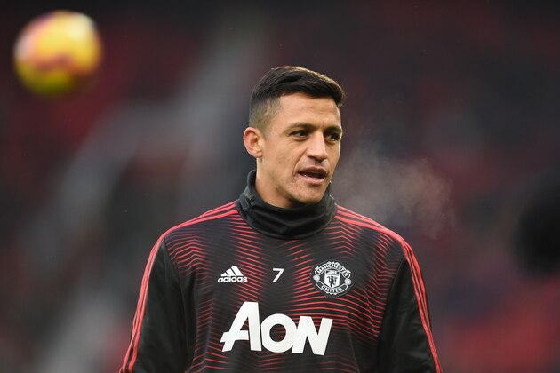 Manchester United's Chilean striker Alexis Sanchez warms up for the English Premier League football match between Manchester United and Brighton and Hove Albion at Old Trafford in Manchester, north west England, on January 19, 2019. (Photo by Oli SCARFF / AFP) / RESTRICTED TO EDITORIAL USE. No use with unauthorized audio, video, data, fixture lists, club/league logos or 'live' services. Online in-match use limited to 120 images. An additional 40 images may be used in extra time. No video emulation. Social media in-match use limited to 120 images. An additional 40 images may be used in extra time. No use in betting publications, games or single club/league/player publications. /         (Photo credit should read OLI SCARFF/AFP/Getty Images)