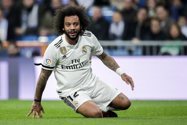 MADRID, SPAIN - JANUARY 6: Marcelo of Real Madrid during the La Liga Santander  match between Real Madrid v Real Sociedad at the Santiago Bernabeu on January 6, 2019 in Madrid Spain (Photo by David S. Bustamante/Soccrates/Getty Images)