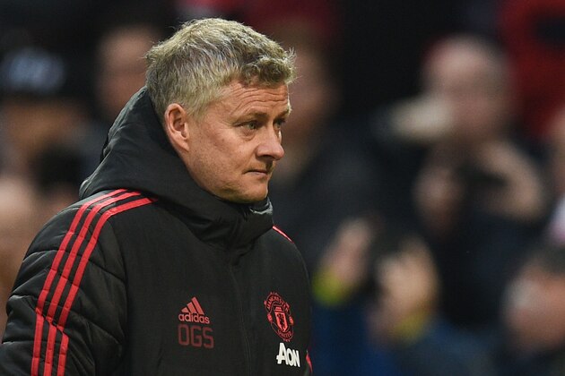 Manchester United's  Norwegian caretaker manager Ole Gunnar Solskjaer leaves the pitch at half-time during the English Premier League football match between Manchester United and Brighton and Hove Albion at Old Trafford in Manchester, north west England, on January 19, 2019. (Photo by Oli SCARFF / AFP) / RESTRICTED TO EDITORIAL USE. No use with unauthorized audio, video, data, fixture lists, club/league logos or 'live' services. Online in-match use limited to 120 images. An additional 40 images may be used in extra time. No video emulation. Social media in-match use limited to 120 images. An additional 40 images may be used in extra time. No use in betting publications, games or single club/league/player publications. /         (Photo credit should read OLI SCARFF/AFP/Getty Images)