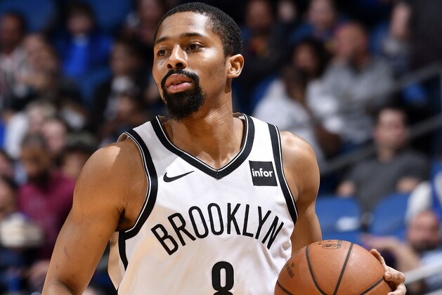 ORLANDO, FL - JANUARY 18: Spencer Dinwiddie #8 of the Brooklyn Nets handles the ball Orlando Magic aon January 18, 2019 at Amway Center in Orlando, Florida. NOTE TO USER: User expressly acknowledges and agrees that, by downloading and or using this photograph, User is consenting to the terms and conditions of the Getty Images License Agreement. Mandatory Copyright Notice: Copyright 2019 NBAE (Photo by Fernando Medina/NBAE via Getty Images)