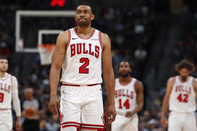 Chicago Bulls forward Jabari Parker heads to the bench in the second half of an NBA basketball game against the Denver Nuggets, Thursday, Jan. 17, 2019, in Denver. The Nuggets won 135-105. (AP Photo/David Zalubowski)