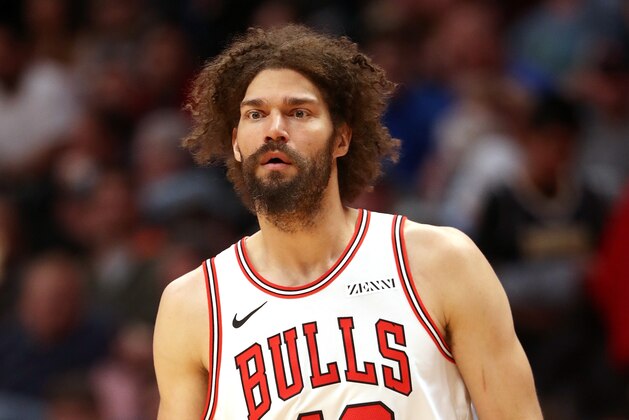 DENVER, COLORADO - JANUARY 17: Robin Lopez #42 of the Chicago Bulls plays the Denver Nuggets at the Pepsi Center on January 17, 2019 in Denver, Colorado. NOTE TO USER: User expressly acknowledges and agrees that, by downloading and or using this photograph, User is consenting to the terms and conditions of the Getty Images License Agreement.  (Photo by Matthew Stockman/Getty Images)