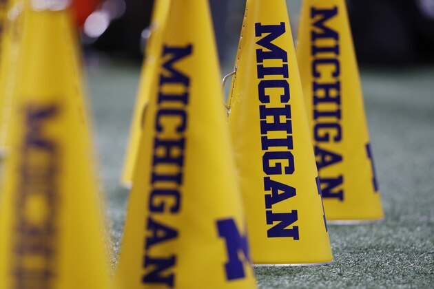 ATLANTA, GA - DECEMBER 29: Michigan Wolverines cheerleader megaphones are seen on the sideline during the Chick-fil-A Peach Bowl against the Florida Gators at Mercedes-Benz Stadium on December 29, 2018 in Atlanta, Georgia. Florida won 41-15. (Photo by Joe Robbins/Getty Images)