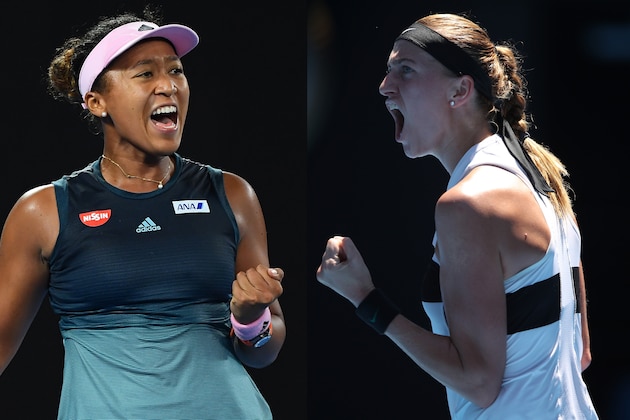 FILE PHOTO (EDITORS NOTE: COMPOSITE OF IMAGES - Image numbers 1087813666,1087765830 - GRADIENT ADDED) In this composite image a comparison has been made between tennis players Naomi Osaka of Japan (L) and Petra Kvitova of the Czech Republic. They will meet in the Australian Open Women's singles final on January 26, 2019 at Melbourne Park in Melbourne, Australia. ***LEFT IMAGE*** MELBOURNE, AUSTRALIA - JANUARY 24: Naomi Osaka of Japan celebrates in her Women's Semi Final match against Karolina Pliskova of Czech Republic during day 11 of the 2019 Australian Open at Melbourne Park on January 24, 2019 in Melbourne, Australia. (Photo by Quinn Rooney/Getty Images) ***RIGHT IMAGE*** MELBOURNE, AUSTRALIA - JANUARY 24: Petra Kvitova of the Czech Republic celebrates in her Women's Semi Final match against Danielle Collins of the United States during day 11 of the 2019 Australian Open at Melbourne Park on January 24, 2019 in Melbourne, Australia. (Photo by Mark Kolbe/Getty Images)