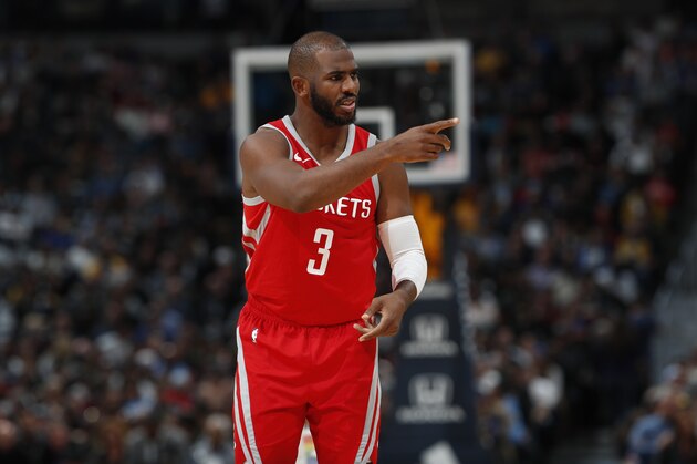 Houston Rockets guard Chris Paul (3) in the second half of an NBA basketball game Tuesday, Nov. 13, 2018, in Denver. The Rockets won 109-99. (AP Photo/David Zalubowski)