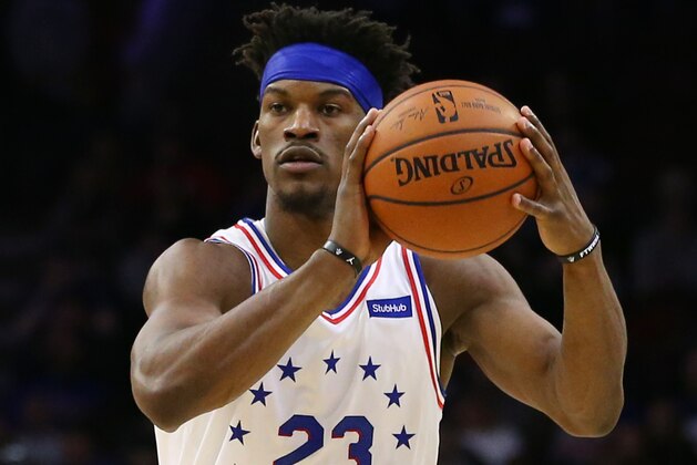 PHILADELPHIA, PA - JANUARY 19: Jimmy Butler #23 of the Philadelphia 76ers in action against the Oklahoma City Thunder during a game at Wells Fargo Center on January 19, 2019 in Philadelphia, Pennsylvania. The Thunder defeated the Sixers 117-115. (Photo by Rich Schultz/Getty Images)
