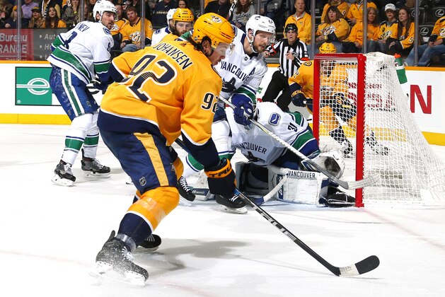 NASHVILLE, TENNESSEE - DECEMBER 13: Ryan Johansen #92 of the Nashville Predators skates during the third period of a 4-3 Predators overtime victory over Vancouver Canucks at Bridgestone Arena on December 13, 2018 in Nashville, Tennessee. (Photo by Frederick Breedon/Getty Images)