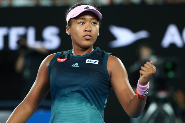 MELBOURNE, AUSTRALIA - JANUARY 26:  Naomi Osaka of Japan celebrates a point in her Women's Singles Final match against Petra Kvitova of the Czech Republic during day 13 of the 2019 Australian Open at Melbourne Park on January 26, 2019 in Melbourne, Australia.  (Photo by Michael Dodge/Getty Images)