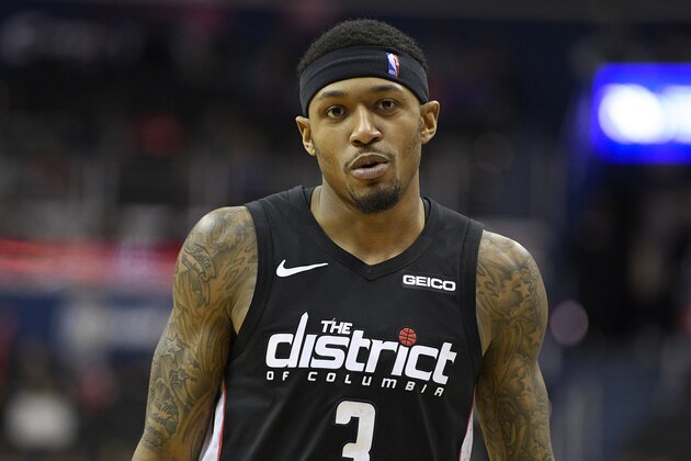 Washington Wizards guard Bradley Beal (3) stands on the court during the second half of an NBA basketball game against the Detroit Pistons, Monday, Jan. 21, 2019, in Washington. The Wizards won 101-87. (AP Photo/Nick Wass)