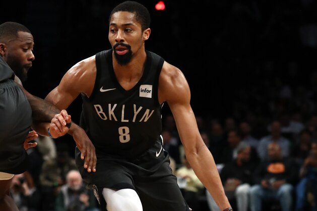 NEW YORK, NEW YORK - JANUARY 23:  Spencer Dinwiddie #8 of the Brooklyn Nets in action against the Orlando Magic during their game at the Barclays Center on January 23, 2019 in New York City.  NOTE TO USER: User expressly acknowledges and agrees that, by downloading and or using this photograph, User is consenting to the terms and conditions of the Getty Images License Agreement. (Photo by Al Bello/Getty Images)
