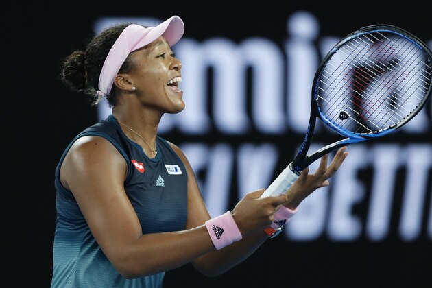 MELBOURNE, AUSTRALIA - JANUARY 26:  Naomi Osaka of Japan reacts in her Women's Singles Final match against Petra Kvitova of Czech Republic during day 13 of the 2019 Australian Open at Melbourne Park on January 26, 2019 in Melbourne, Australia. (Photo by Fred Lee/Getty Images)