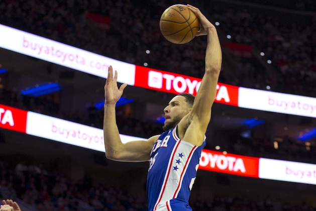 PHILADELPHIA, PA - JANUARY 23: Ben Simmons #25 of the Philadelphia 76ers dunks the ball against the San Antonio Spurs at the Wells Fargo Center on January 23, 2019 in Philadelphia, Pennsylvania. The 76ers defeated the Spurs 122-120. NOTE TO USER: User expressly acknowledges and agrees that, by downloading and or using this photograph, User is consenting to the terms and conditions of the Getty Images License Agreement. (Photo by Mitchell Leff/Getty Images)