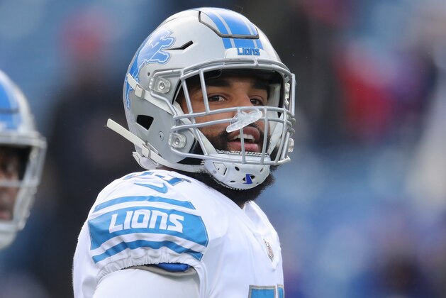 BUFFALO, NY - DECEMBER 16: Trevor Bates #53 of the Detroit Lions warms up before the start of NFL game action against the Buffalo Bills at New Era Field on December 16, 2018 in Buffalo, New York. (Photo by Tom Szczerbowski/Getty Images)