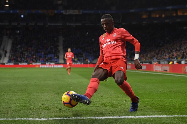 BARCELONA, SPAIN - JANUARY 27: Vinicius Junior of Real Madrid in action during the La Liga match between RCD Espanyol and Real Madrid CF at RCDE Stadium on January 27, 2019 in Barcelona, Spain. (Photo by Alex Caparros/Getty Images) BARCELONA, SPAIN - JANUARY 27: Vinicius Junior of Real Madrid in action during the La Liga match between RCD Espanyol and Real Madrid CF at RCDE Stadium on January 27, 2019 in Barcelona, Spain. (Photo by Alex Caparros/Getty Images)
