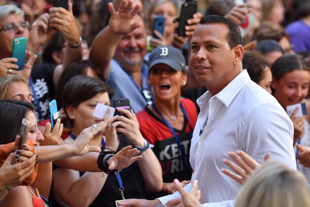 American former professional baseball player Alex Rodriguez greets fans after Keith Urban performs on NBC's 'Today Show' at Rockefeller Plaza on August 2, 2018 in New York City. (Photo by ANGELA WEISS / AFP)        (Photo credit should read ANGELA WEISS/AFP/Getty Images)