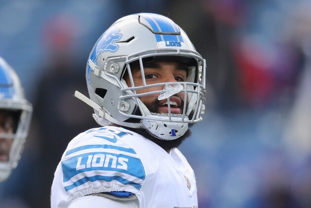 BUFFALO, NY - DECEMBER 16: Trevor Bates #53 of the Detroit Lions warms up before the start of NFL game action against the Buffalo Bills at New Era Field on December 16, 2018 in Buffalo, New York. (Photo by Tom Szczerbowski/Getty Images)