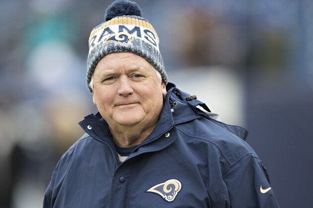 NASHVILLE, TN - DECEMBER 24:  Defensive Coordinator Wade Phillips of the Los Angeles Rams walks onto the field before a game against the Tennessee Titans at Nissan Stadium on December 24, 2017 in Nashville, Tennessee.  The Rams defeated the Titans 27-23.  (Photo by Wesley Hitt/Getty Images)