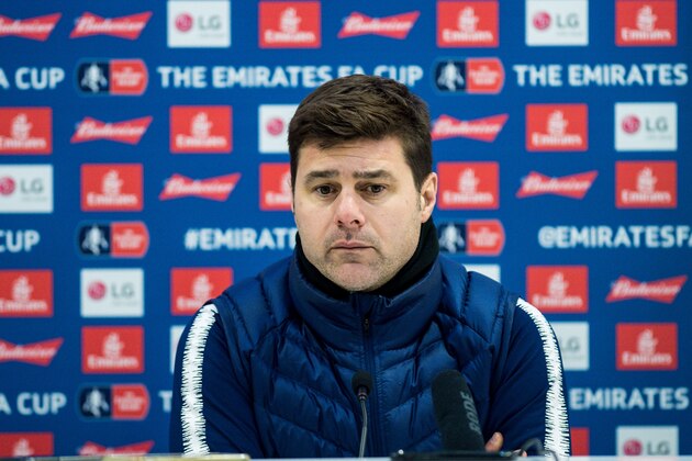 LONDON, ENGLAND - JANUARY 27: Mauricio Pochettino of Tottenham Hotspur looks on during press conference after the FA Cup Fourth Round match between Crystal Palace and Tottenham Hotspur at Selhurst Park on January 27, 2019 in London, United Kingdom. (Photo by MB Media/Getty Images) LONDON, ENGLAND - JANUARY 27: Mauricio Pochettino of Tottenham Hotspur looks on during press conference after the FA Cup Fourth Round match between Crystal Palace and Tottenham Hotspur at Selhurst Park on January 27, 2019 in London, United Kingdom. (Photo by MB Media/Getty Images)