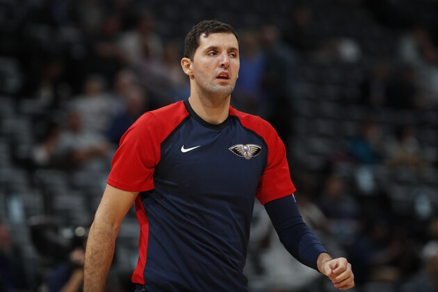 New Orleans Pelicans forward Nikola Mirotic (3) in the first half of an NBA basketball game Monday, Oct. 29, 2018, in Denver. (AP Photo/David Zalubowski)