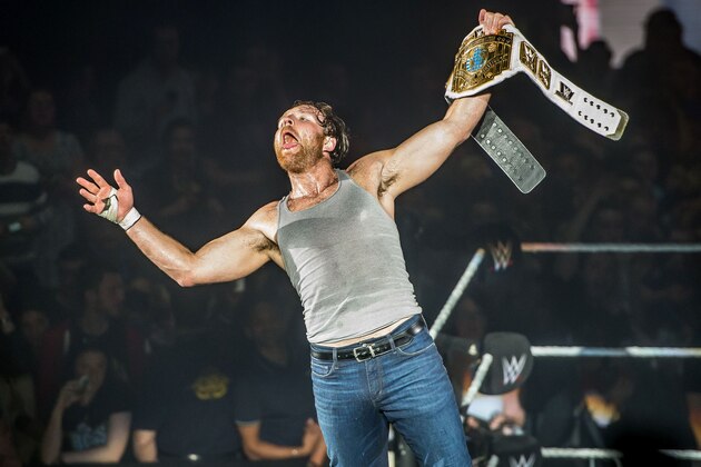 Dean Ambrose celebrates victory over the Wiz during the WWE show at Zenith Arena on may 09, 2017 in Lille, north France. / AFP PHOTO / PHILIPPE HUGUEN        (Photo credit should read PHILIPPE HUGUEN/AFP/Getty Images)
