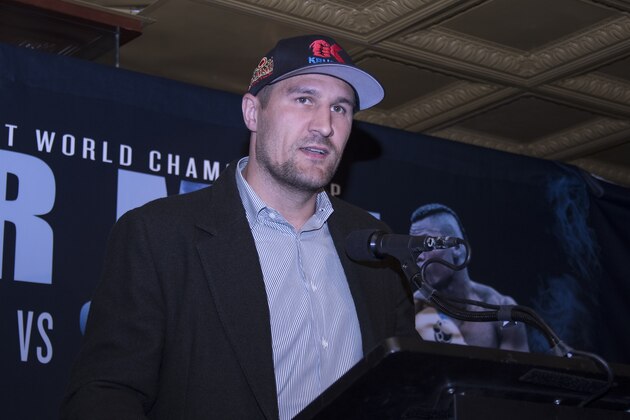 NEW YORK, NY - MAY 12: Sergey Kovalev  speaks during the Press conference announcing his Light Heavyweight fight against Eleider Alvarez at Hard Rock Cafe New York on May 12, 2018 in New York City. (Photo by Bill Tompkins/Getty Images)