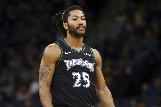 Minnesota Timberwolves' Derrick Rose plays against the Houston Rockets against the Houston Rockets in an NBA basketball game Monday, Dec. 3, 2018, in Minneapolis. (AP Photo/Jim Mone)