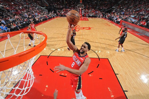 HOUSTON, TX - JANUARY 29: Jahlil Okafor #8 of the New Orleans Pelicans shoots the ball against the Houston Rockets on January 29, 2019 at the Toyota Center in Houston, Texas. NOTE TO USER: User expressly acknowledges and agrees that, by downloading and or using this photograph, User is consenting to the terms and conditions of the Getty Images License Agreement. Mandatory Copyright Notice: Copyright 2019 NBAE (Photo by Bill Baptist/NBAE via Getty Images)