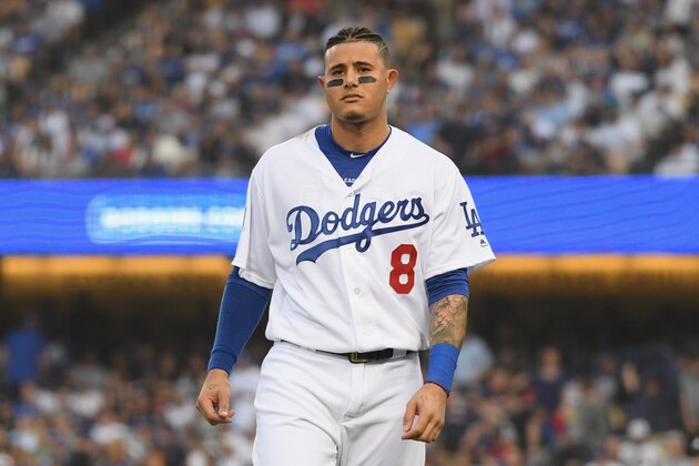 LOS ANGELES, CA - OCTOBER 28:  Manny Machado #8 of the Los Angeles Dodgers reacts to his first inning strike out against the Boston Red Sox in Game Five of the 2018 World Series at Dodger Stadium on October 28, 2018 in Los Angeles, California.  (Photo by Harry How/Getty Images)
