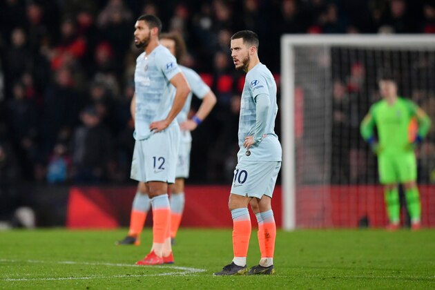 BOURNEMOUTH, ENGLAND - JANUARY 30: Eden Hazard of Chelsea looks on during the Premier League match between AFC Bournemouth and Chelsea FC at Vitality Stadium on January 29, 2019 in Bournemouth, United Kingdom.  (Photo by Dan Mullan/Getty Images)
