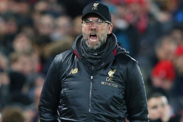 LIVERPOOL, ENGLAND - JANUARY 30:  Jurgen Klopp the manager of Liverpool FC reacts during the Premier League match between Liverpool FC and Leicester City at Anfield on January 30, 2019 in Liverpool, United Kingdom.  (Photo by Alex Livesey - Danehouse/Getty Images)