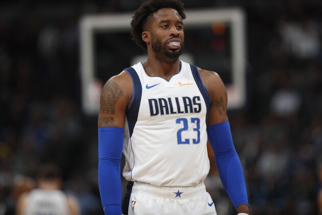 Dallas Mavericks guard Wesley Matthews (23) in the second half of an NBA basketball game Tuesday, Dec. 18, 2018, in Denver. The Nuggets won 126-118. (AP Photo/David Zalubowski) Dallas Mavericks guard Wesley Matthews (23) in the second half of an NBA basketball game Tuesday, Dec. 18, 2018, in Denver. The Nuggets won 126-118. (AP Photo/David Zalubowski)